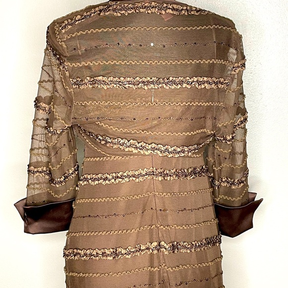 JS Collections Brown Sequin Dress Petite with 3/4 Sleeve Sheer Bolero | Size 8P - Picture 11 of 11